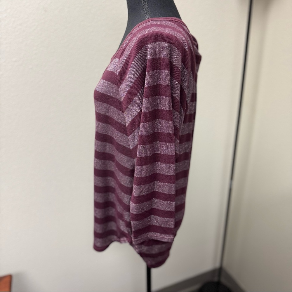 American Eagle Outfitters Striped Burgundy Sparkle Women's Top. Long Sleeve. Lg - Picture 3 of 8